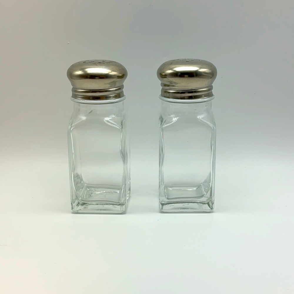 Classic Clear Glass Refillable Salt & Pepper Shaker Set w/ Stainless Steel Lids